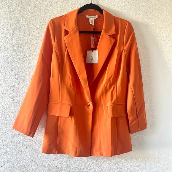 Happily Grey Blazer single button Coat NWT burnt orange faux pockets - Picture 4 of 8